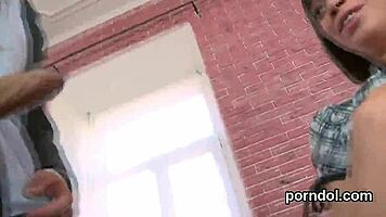 Pretty girl is seduced and drilled by teacher