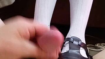 hot petite 18+ student in school uniform gave teacher a footjob in her sexy student shoes