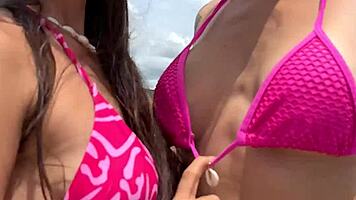 hotties fun on tropical beach bikini pleasure