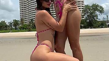 hotties fun on tropical beach bikini pleasure
