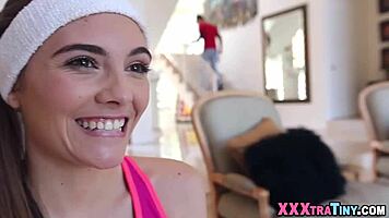 Small slut sprayed in cum after blowjob