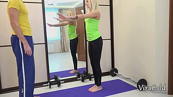 beautiful blonde skips workout for trainer sex
