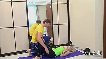 beautiful blonde skips workout for trainer sex