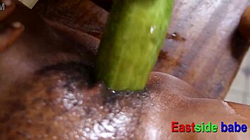 Horny bbw uses cucumber before bbc banging