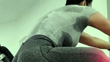 curvy latina at gym gets very wet