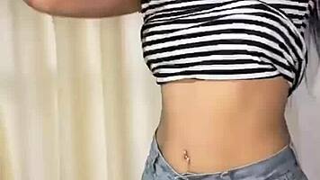 teen does striptease after clothes ripped