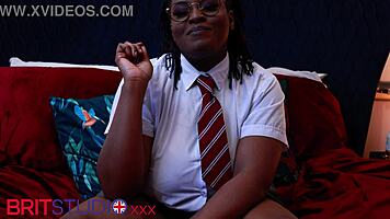 Naughty student mocks your small cock in uniform