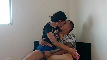 petite amateur enjoys hairy pussy licking and cum facial