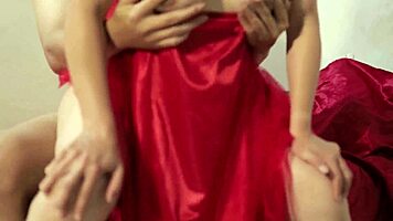 Wearing Red Satin Lingerie For Intense Session