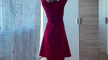 Blonde milf seduces guy in outfit