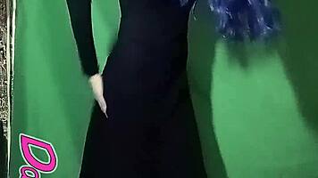 do you like this transgirl in her long black dress