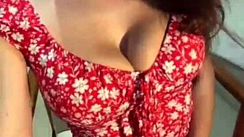 milf fondles her big tits and excites
