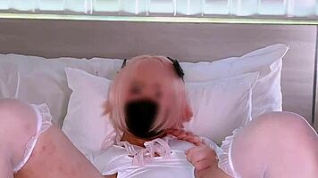 cute astolfo femboy plays with glass dildo and cums