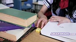 Old American teacher overwhelmed by two young Asian students' wild desires