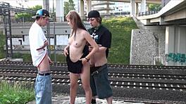 Алексис Кристал в диком публичном гангбанге и тройничке