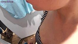 ¡Santo! Sexo en el probador con la consultora linda termina en tragar semen