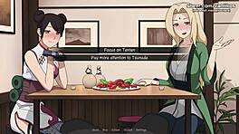 Tsunade e Tenten do Naruto dão punhetas e footjobs selvagens em restaurante público. É caos hentai puro na parte 8!