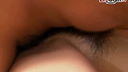 Petite hairy Asian teen 18+ gets drilled and creampied hard