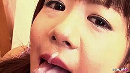 My tiny dick classmate convinced a virgin teen for her first blowjob. She swallowed every drop of sperm.