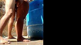 Damn, bathing in the patio got my ass full of cum! 😂