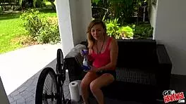 Skinny girlfriend gets intensely fucked on her porch in reality hardcore scene.