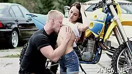 Young brunette Lici C rides outdoors