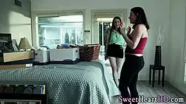 Lesbians taste strapon banged milf babe