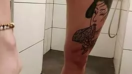 Erotic shower time with tattooed teen 18+ masturbating