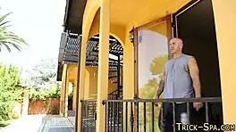 Relaxing massage for teen redhead in bikini