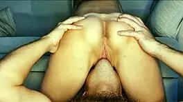 The young submissive neighbor bent over, showing her shaved pussy as I licked her tight hairless muff in doggystyle.