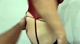 pov bubble butt amateur in red dress and fishnets getting hardcore doggystyle 😈