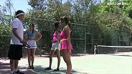 Redhead tennis player gets drilled by coach in public... wow!