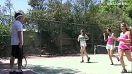 Redhead tennis player gets drilled by coach in public... wow!