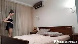 Young girl in panties and thong does something like a professional