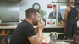 pawg beauty blows cock in public toilet