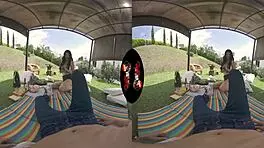 Sexy teen's areolas tease in VR outdoor
