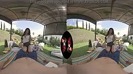 Sexy teen's areolas tease in VR outdoor