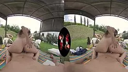 Sexy teen's areolas tease in VR outdoor