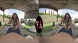 Sexy teen's areolas tease in VR outdoor