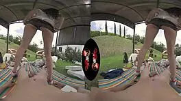 Sexy teen's areolas tease in VR outdoor