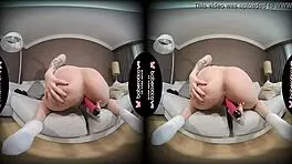 Blonde Kira Teases Her Natural Tits While Masturbating Pussy with Toys in VR