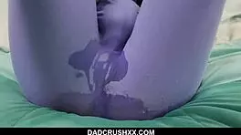18-year-old Harlowe Blue gets caught by her stepdad while pleasuring herself