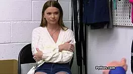 Sexy teenager looks for giant shaft at workplace