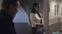 grieving old dude orders petite brunette teen for blowjob and pussy creampie