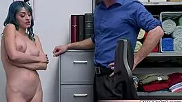 Cute Blue-Haired Shoplifter Feels Punished Pleasure During Doggy Fuck On Cctv