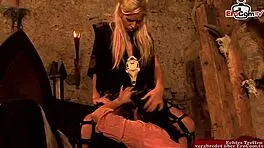 Lesbian anal threesome featuring glass dildos and skinny petite sluts