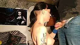 Sub slut takes bukkake in blowbang domination