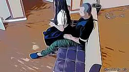 Girl Plays Video Games On Lap And Moves Around In Cartoon Hentai