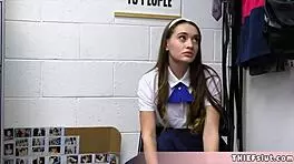 Cute teen pays for stealing dildo with rough blowjob