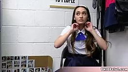 Cute teen pays for stealing dildo with rough blowjob